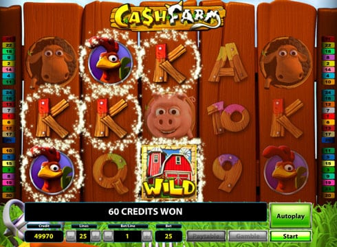 Игровой автомат Cash Farm - призовая комбинация с диким знаком Пизовая комбинация с диким знаком в игровом автомате Cash Farm